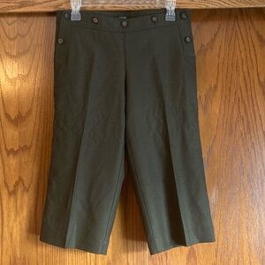 J. Crew Dark Olive Wool Blend Capri Trousers, sz 4
